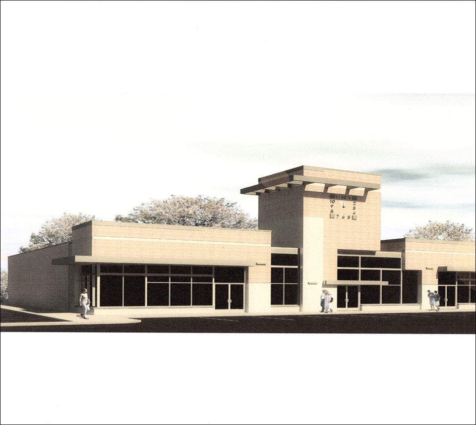 Modern architectural building with large windows.