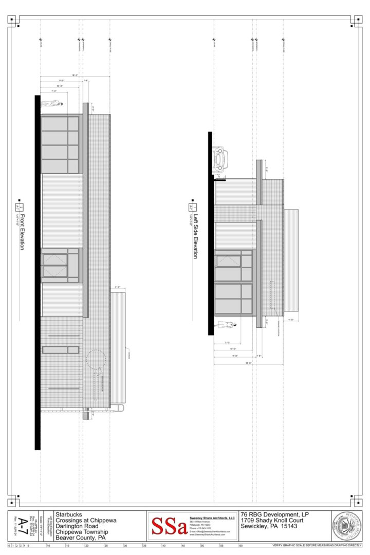 Architectural elevation plans of a building.